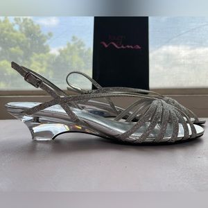 Nina Silver Metallic Kitten Heel Sandal